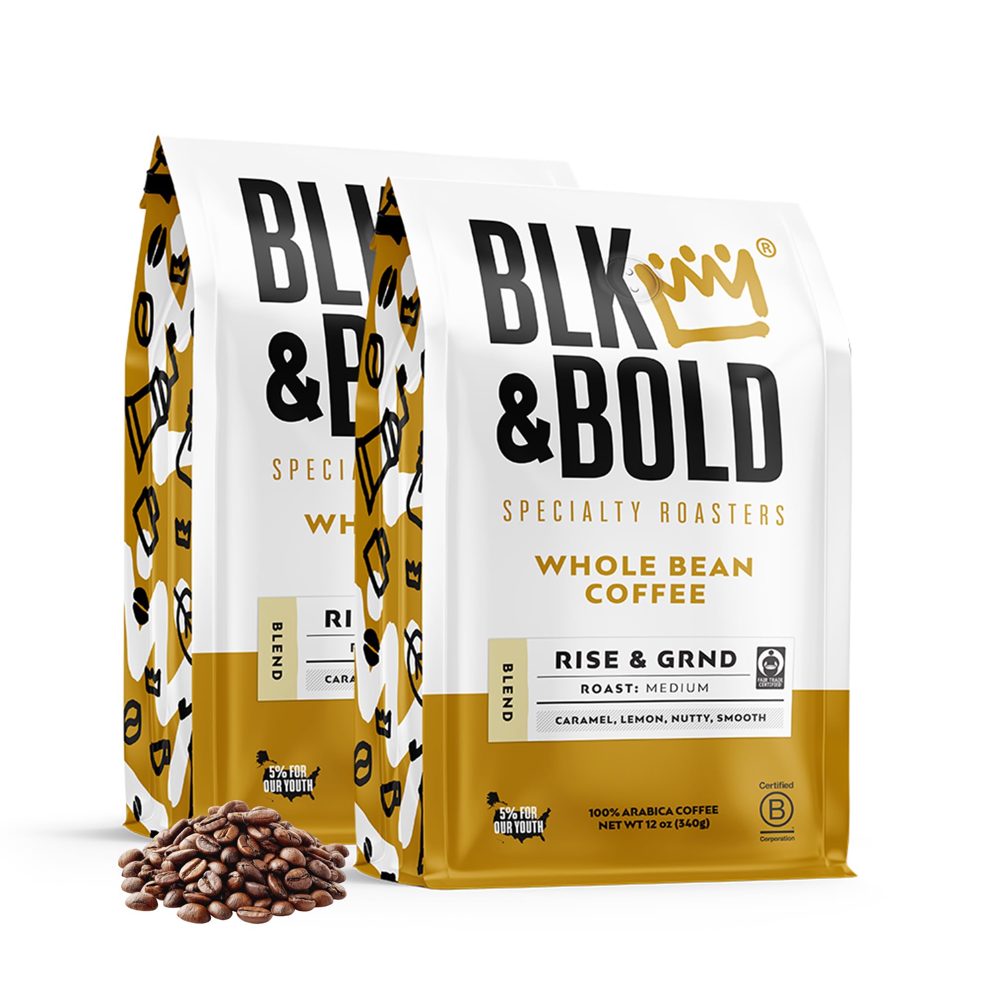 BLK & Bold Whole Bean Coffee, Rise & GRND Medium Roast