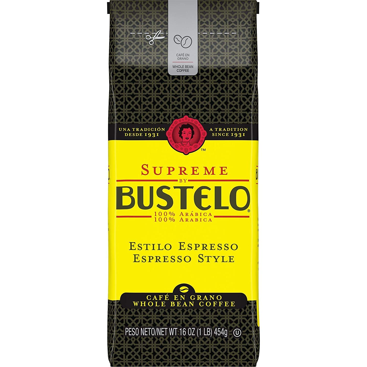 Supreme by Bustelo Whole Bean Espresso Coffee, 16-Ounce Bag