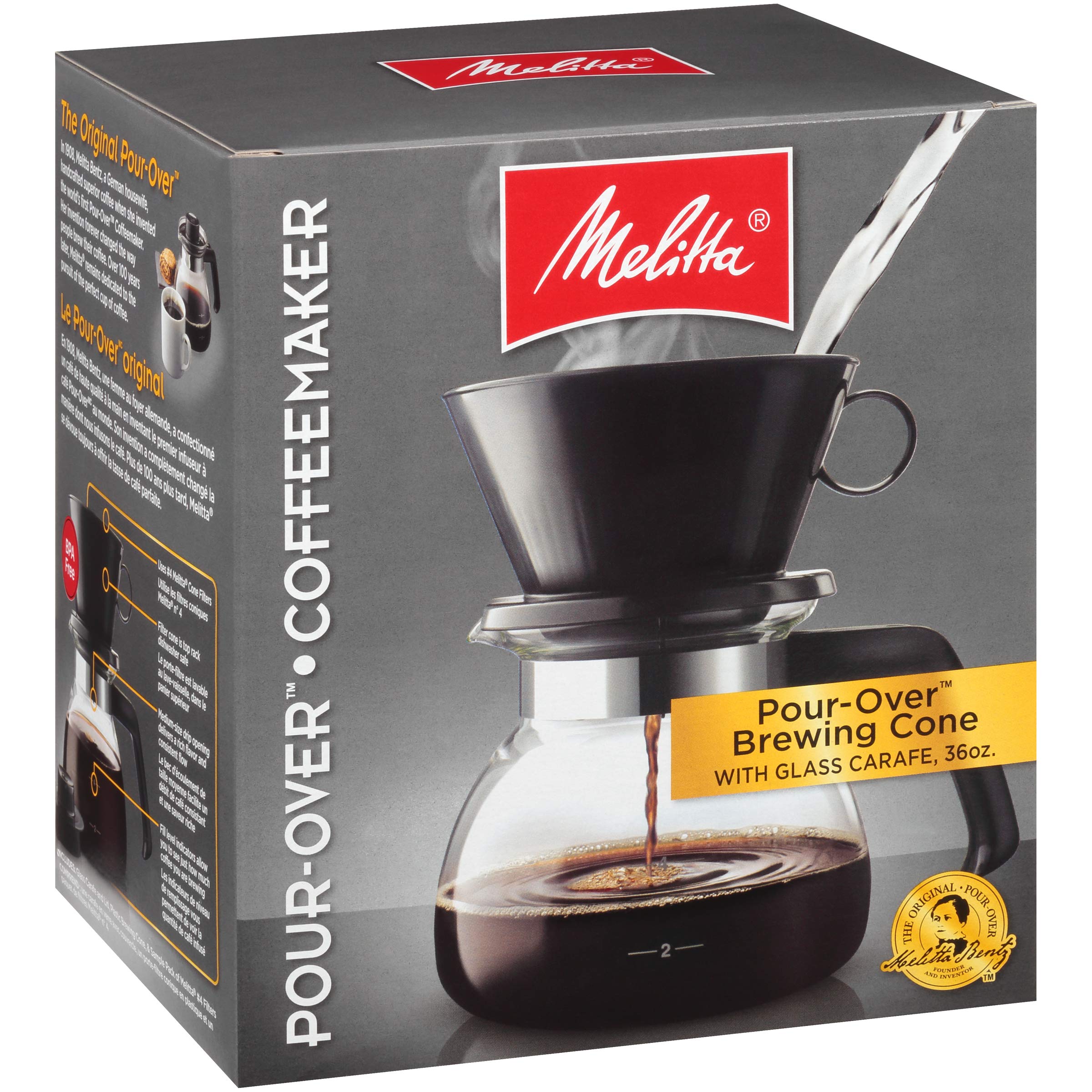 Melitta Pour-Over Coffee Brewer W/ Glass Carafe, Holds 6