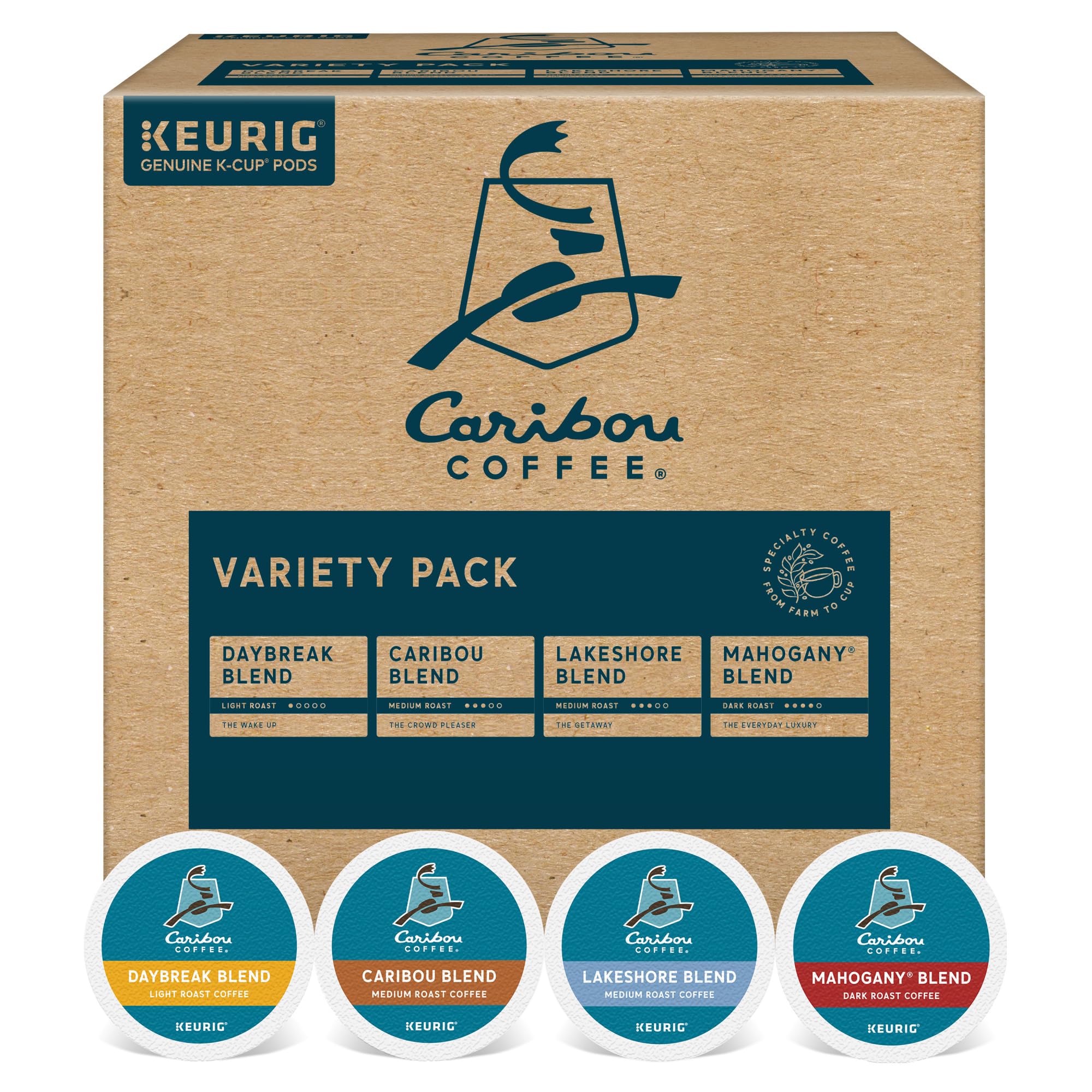 Caribou Coffee Single Serve Keurig K-Cup Pod Variety Pack, Light