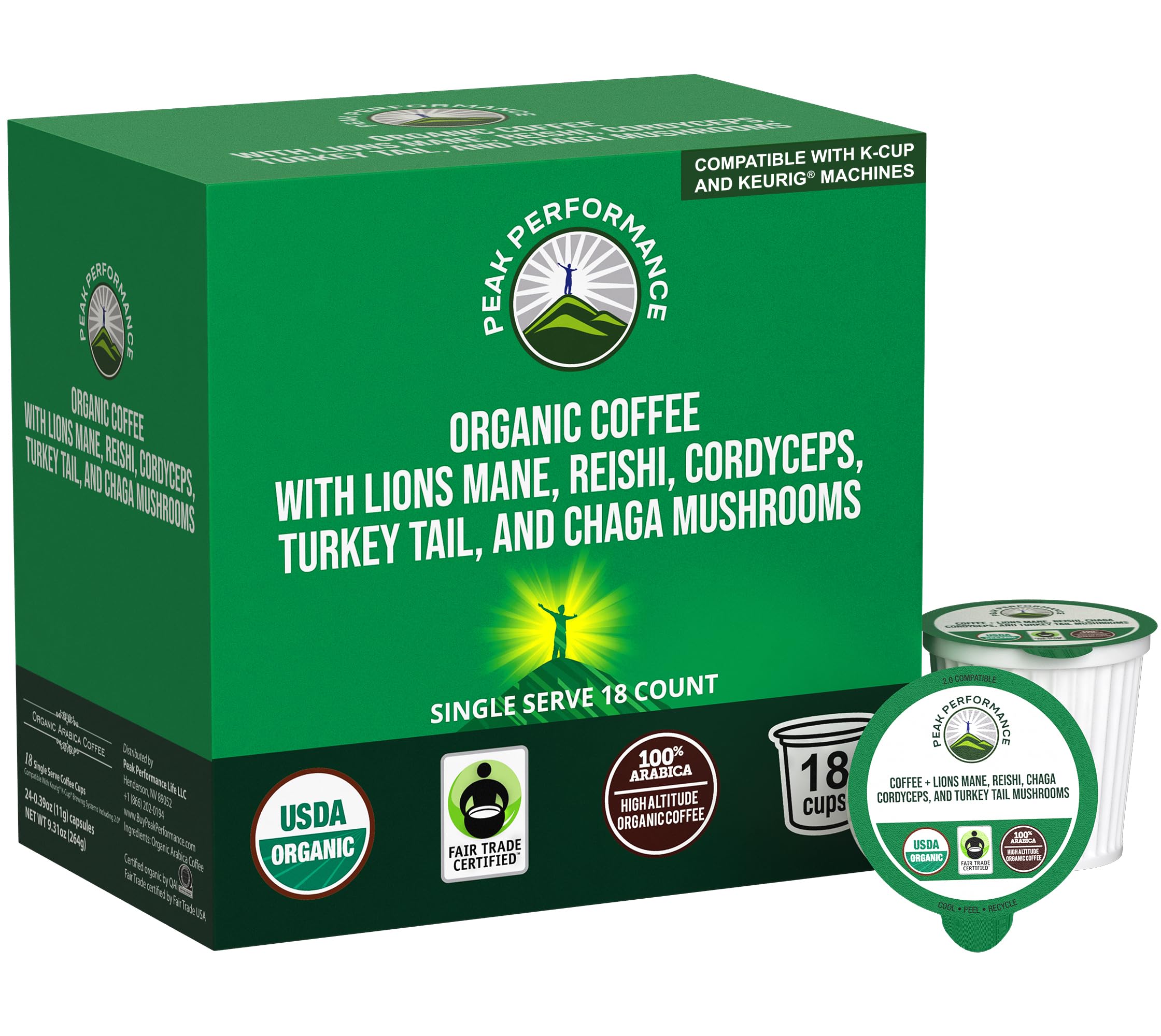 Organic Mushroom Coffee Pods with Lion's Mane, Reishi