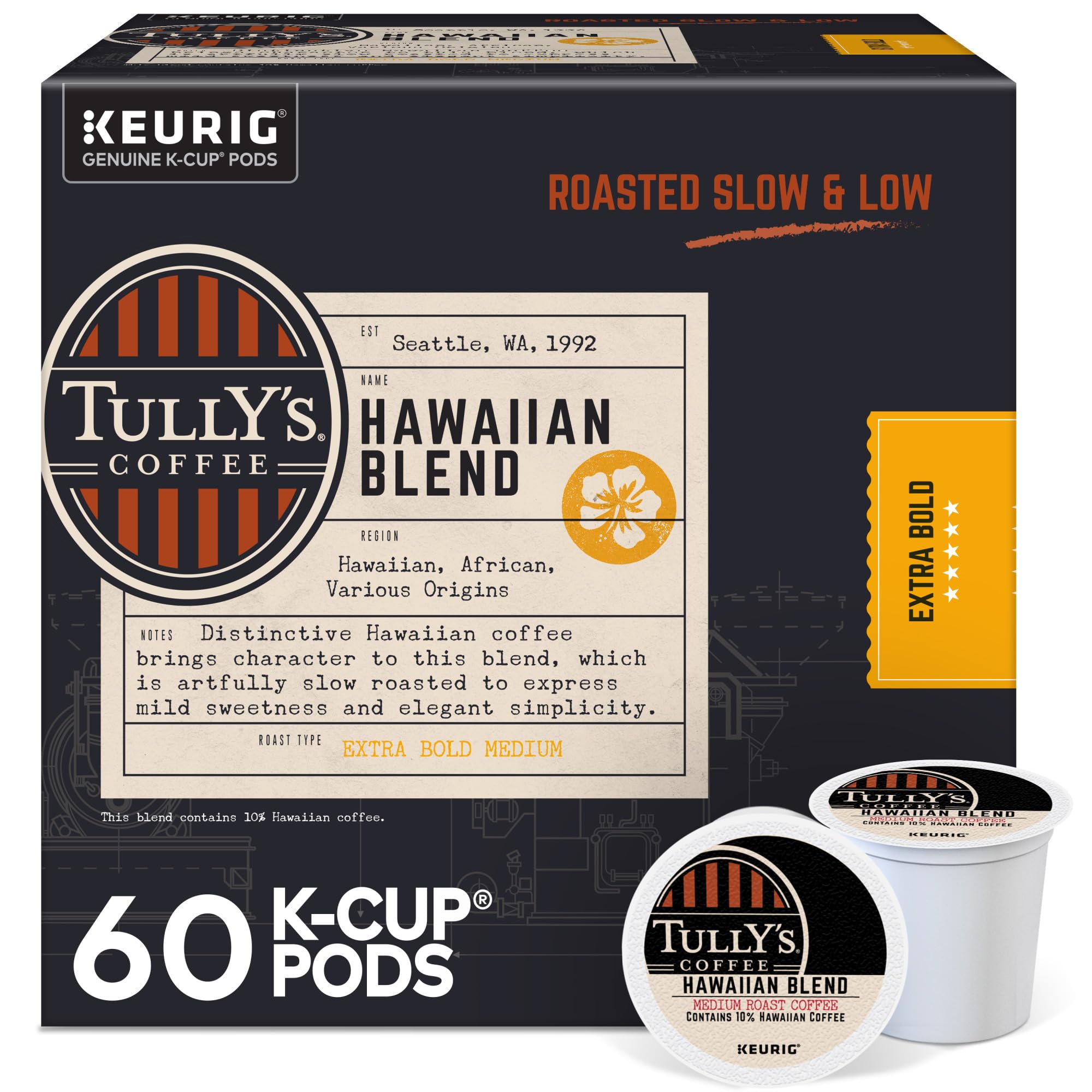 Tully's Coffee Hawaiian Blend, Keurig Single Serve K-Cup Pods