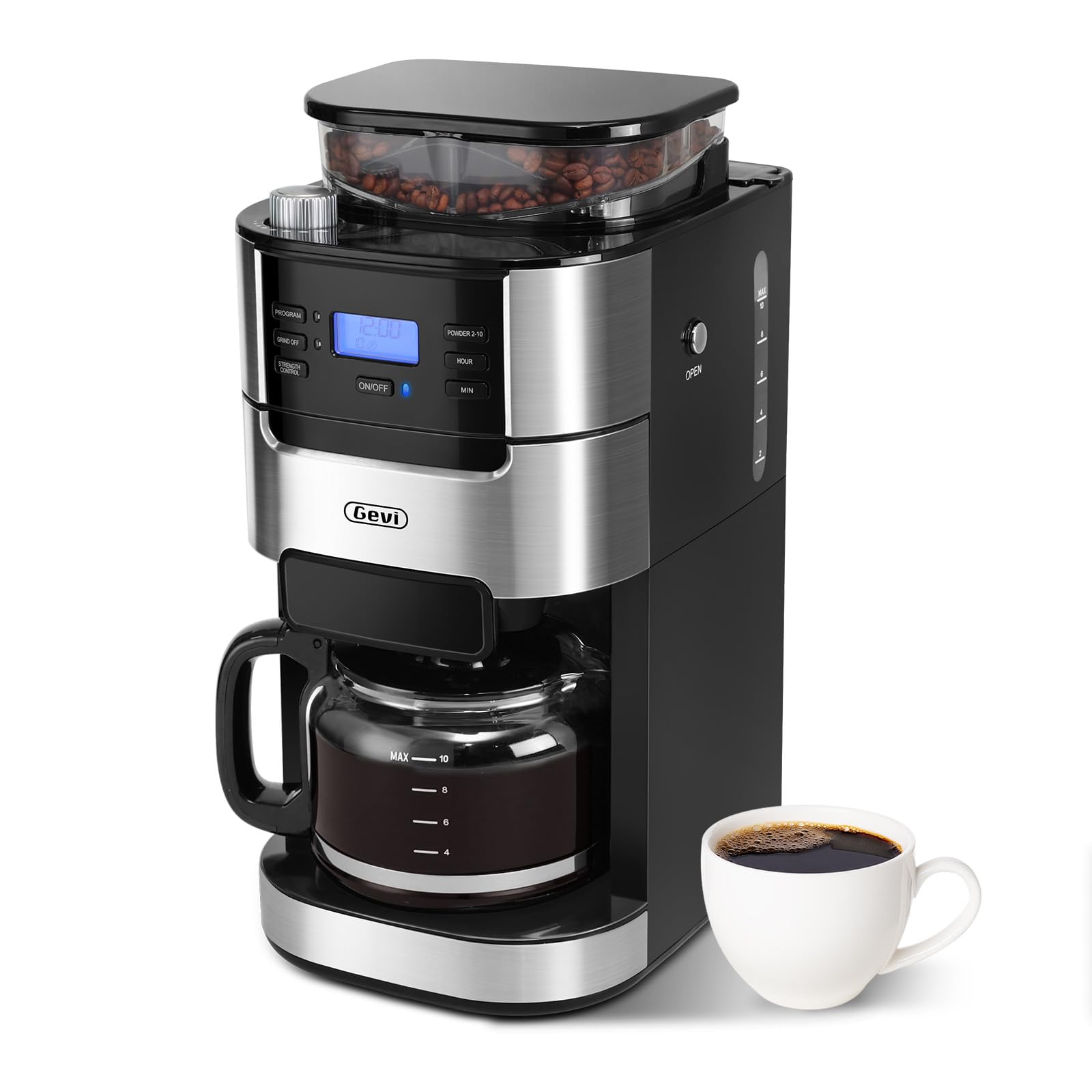 Gevi 10-Cup Drip Coffee Maker with Built-in Burr Grinder &