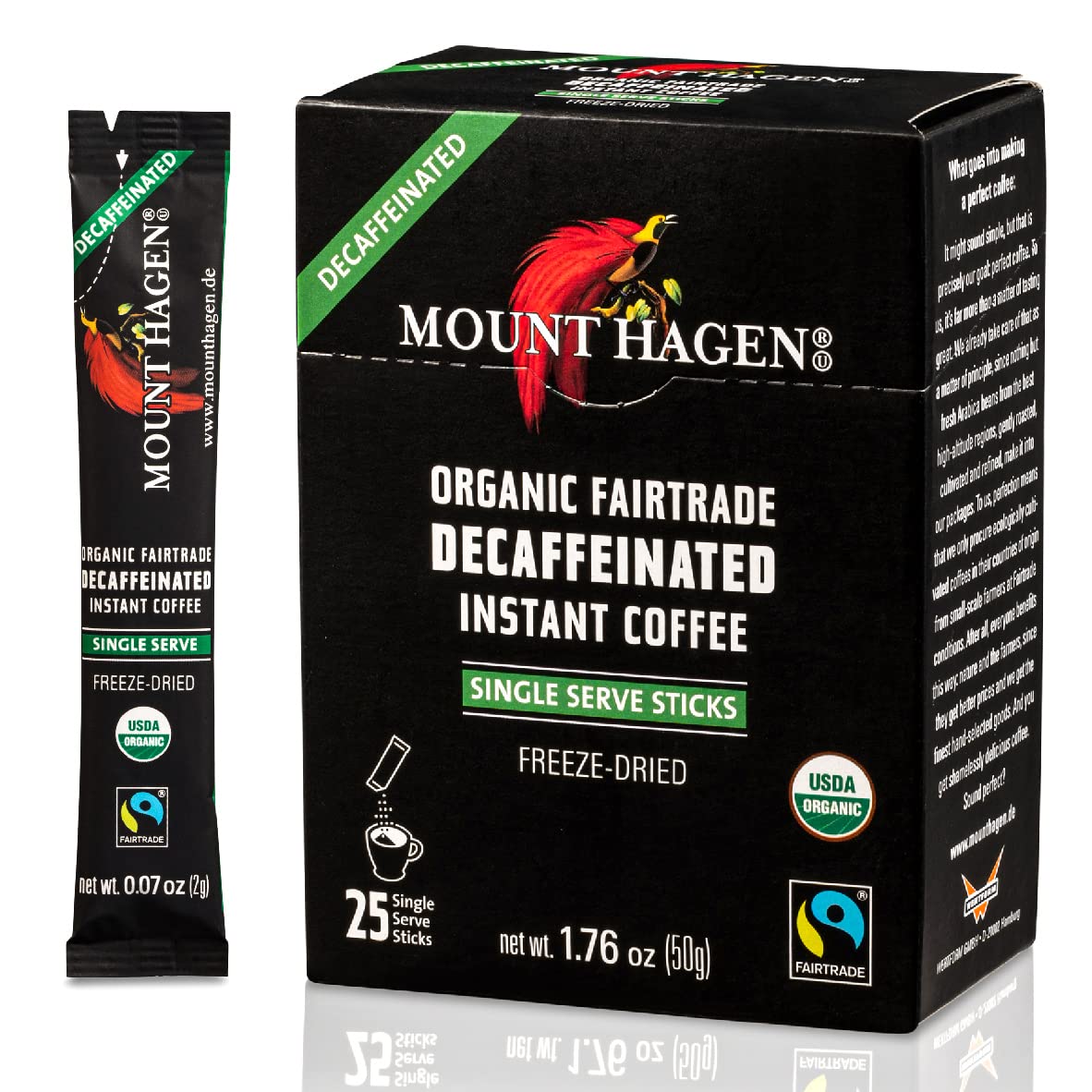 Mount Hagen 25 Count Single Serve Instant Decaf Coffee Packets