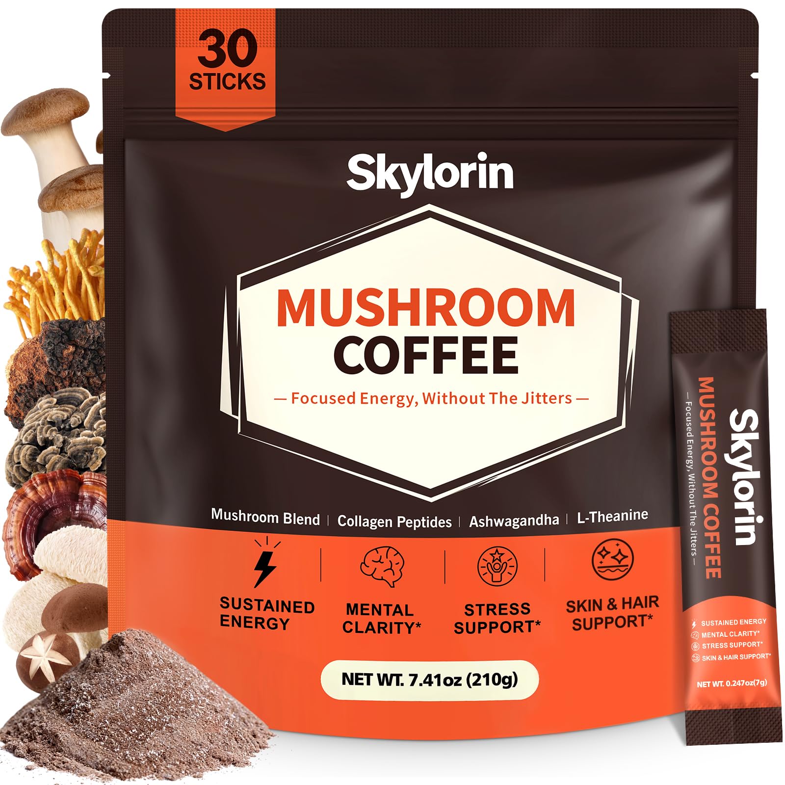 Skylorin 30 Sticks Instant Mushroom Coffee -7 Adaptogenic